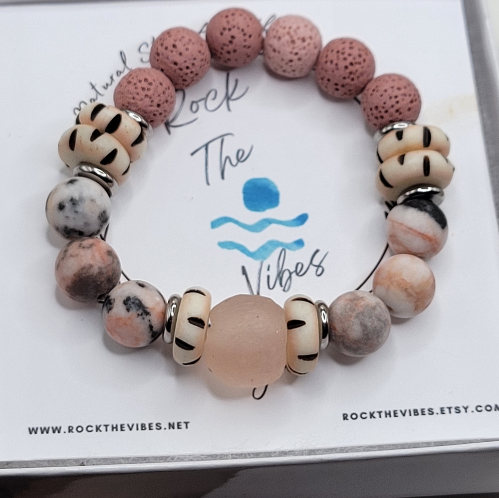 Pretty in Pink Zebra Jasper Aromatherapy Bracelet